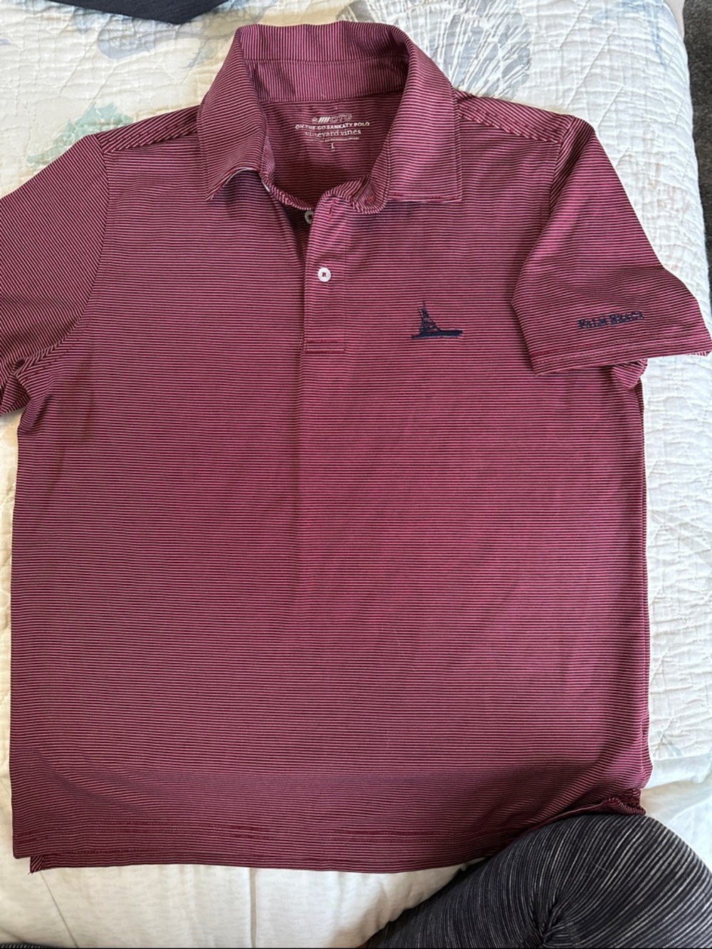 Vineyard Vines Boys Maroon Micro-Stripe Polo size L